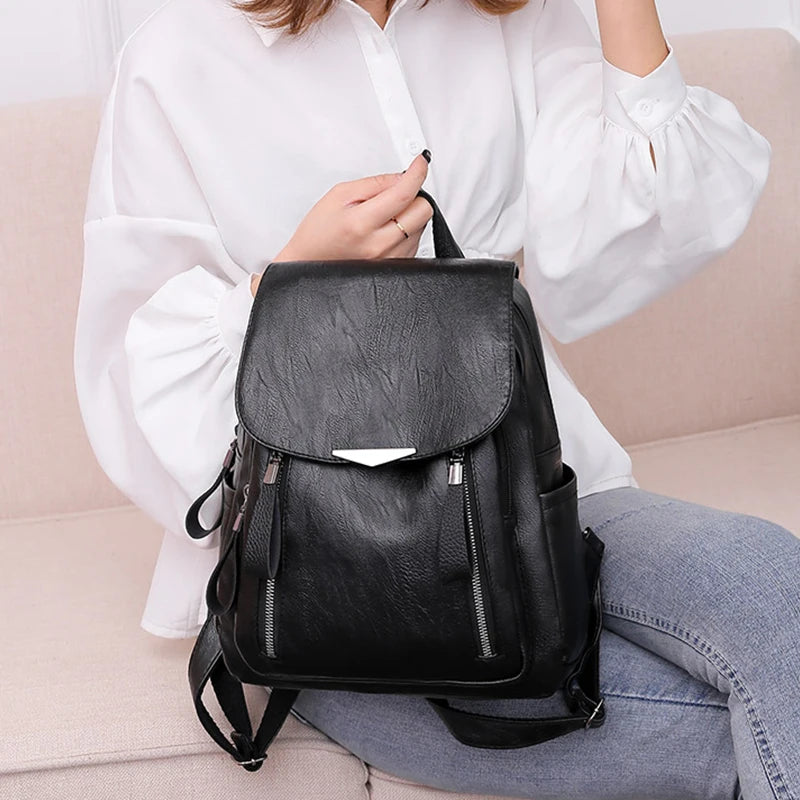 Yogodlns Luxury Backpack For Women Soft PU Leather Backpack Travel Large Capacity School Bag Double Zipper Business Knapsack