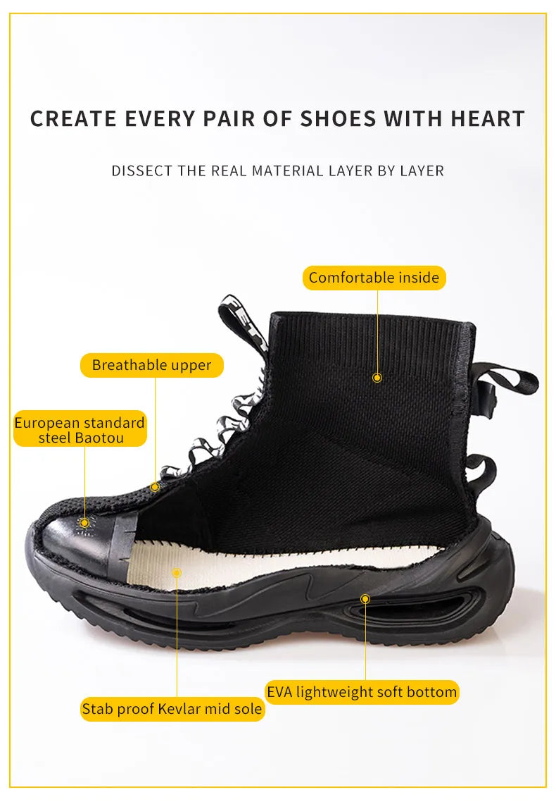 Men Work Safety Boots Steel Toe Shoes Safety Boots Anti-smash Anti-puncture Work Sneakers Indestructible Shoes New