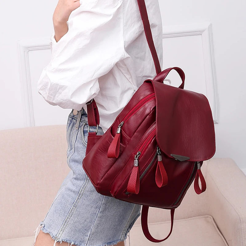 Yogodlns Luxury Backpack For Women Soft PU Leather Backpack Travel Large Capacity School Bag Double Zipper Business Knapsack