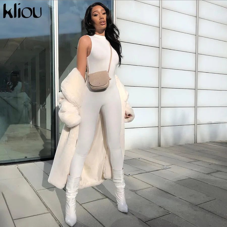 kliou Pencil Jumpsuit Women Full Seasons Casual Fitness Sporty Playsuit Sleeveless Slim Activewear  All In One Jumpsuit Clothing