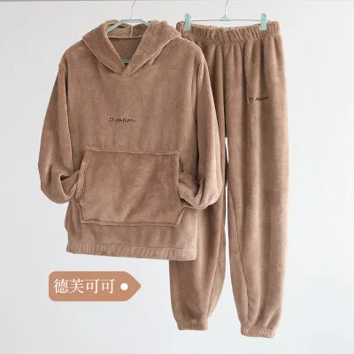 Winter Coral Fleece Pajama Set Women Thick Warm Flannel Velvet Cozy 2 Pieces Long Sleeve Sleepwear Suit Lady Clothing Homewear