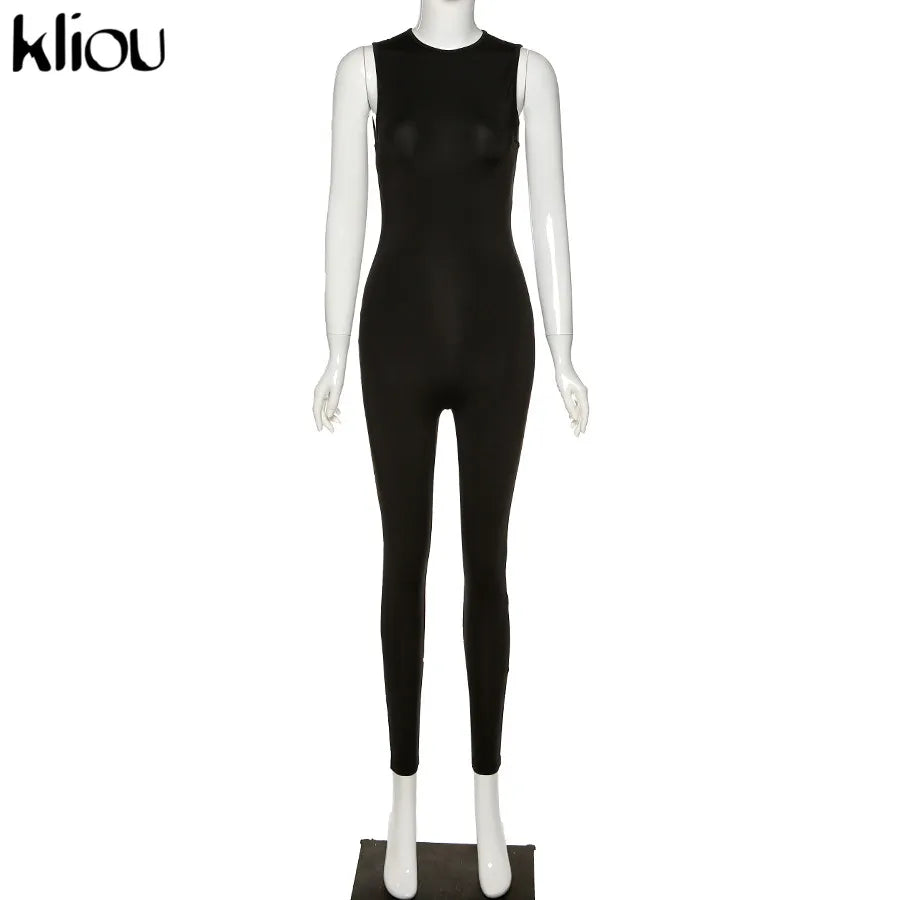 kliou Pencil Jumpsuit Women Full Seasons Casual Fitness Sporty Playsuit Sleeveless Slim Activewear  All In One Jumpsuit Clothing