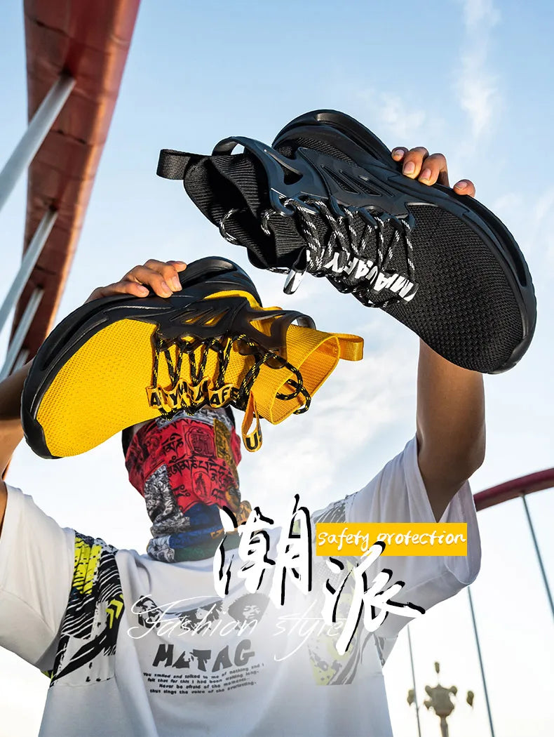 Men Work Safety Boots Steel Toe Shoes Safety Boots Anti-smash Anti-puncture Work Sneakers Indestructible Shoes New