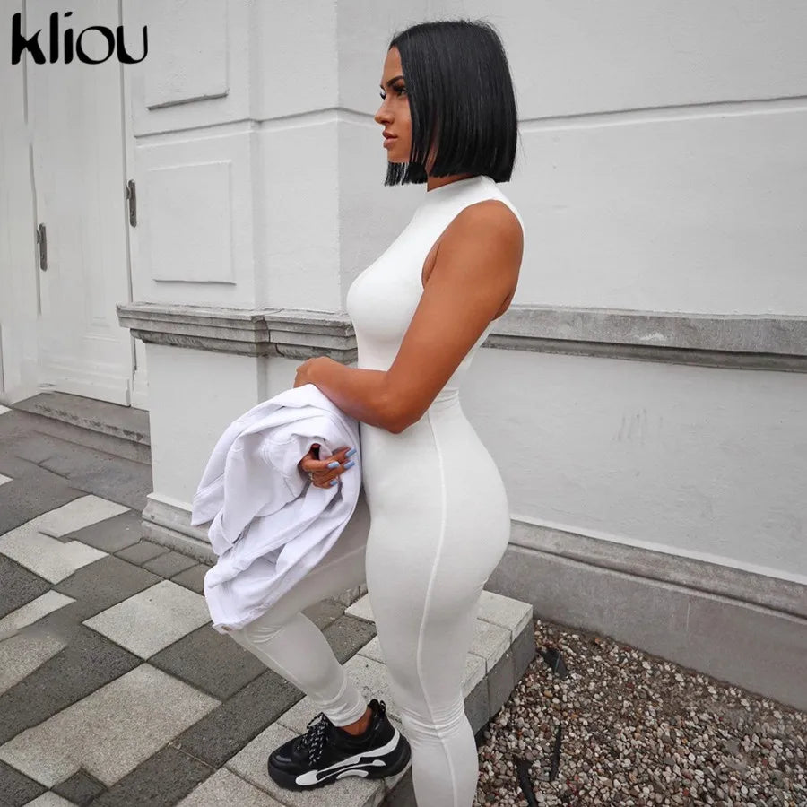 kliou Pencil Jumpsuit Women Full Seasons Casual Fitness Sporty Playsuit Sleeveless Slim Activewear  All In One Jumpsuit Clothing