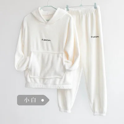 Winter Coral Fleece Pajama Set Women Thick Warm Flannel Velvet Cozy 2 Pieces Long Sleeve Sleepwear Suit Lady Clothing Homewear