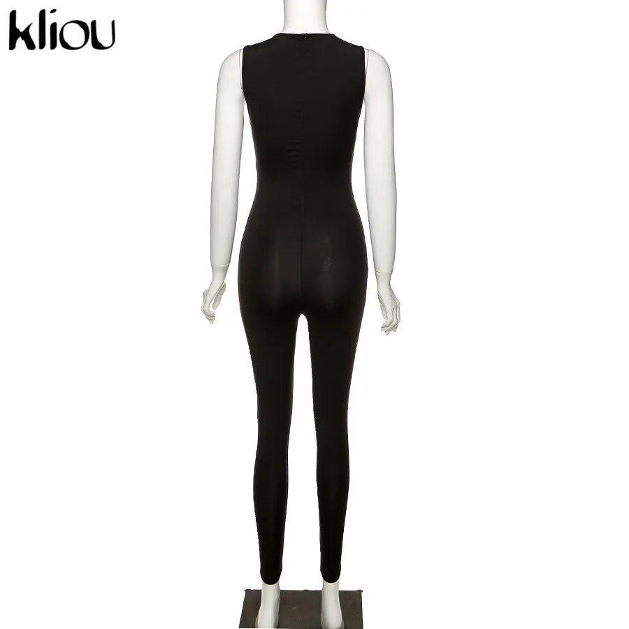 kliou Pencil Jumpsuit Women Full Seasons Casual Fitness Sporty Playsuit Sleeveless Slim Activewear  All In One Jumpsuit Clothing