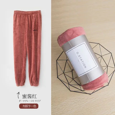 Winter Coral Fleece Pajama Set Women Thick Warm Flannel Velvet Cozy 2 Pieces Long Sleeve Sleepwear Suit Lady Clothing Homewear