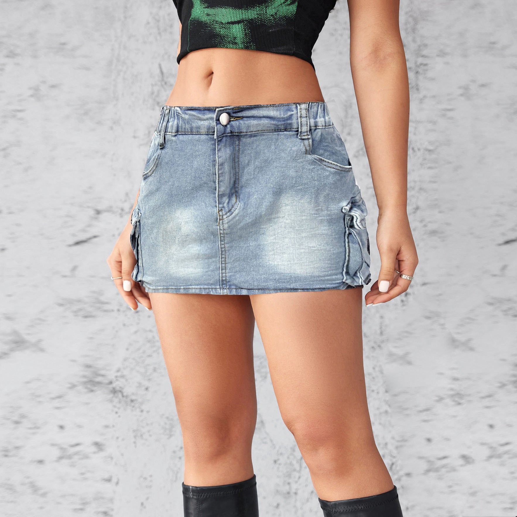 Denim Skirt Women Short Jeans Y2k Cargo Skirt Hip Wrap Elegant Splice Skirts Casual Pocket Button Streetwear Sexy Summer 2024