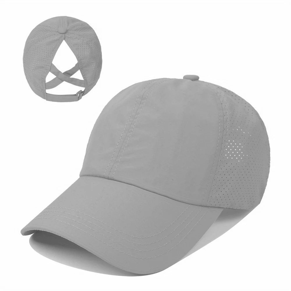 Summer Sun Hat Women Cross Ponytail Baseball Cap Outdoor Sport Hat Breathable Quick-Dry Sun Hat Camping Hiking Running Golf Caps