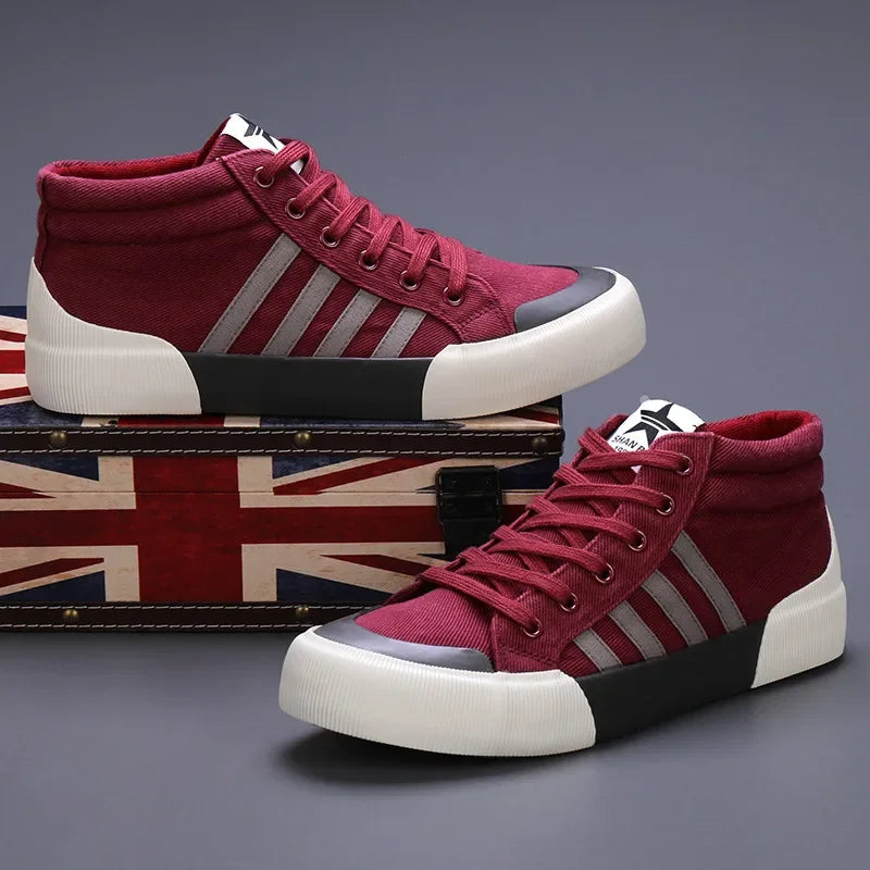 Canvas Sneakers Men Plimsoll Fashion High top Vulcanized Shoes Men Casual Green Men's Shoes Autumn Breathable