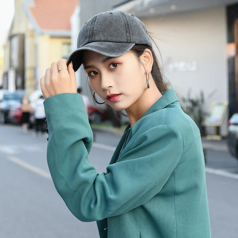 Hat for women, high ponytail, vintage vintage, washed, soft top, duckbill cap, versatile, solid color, baseball cap, spring and