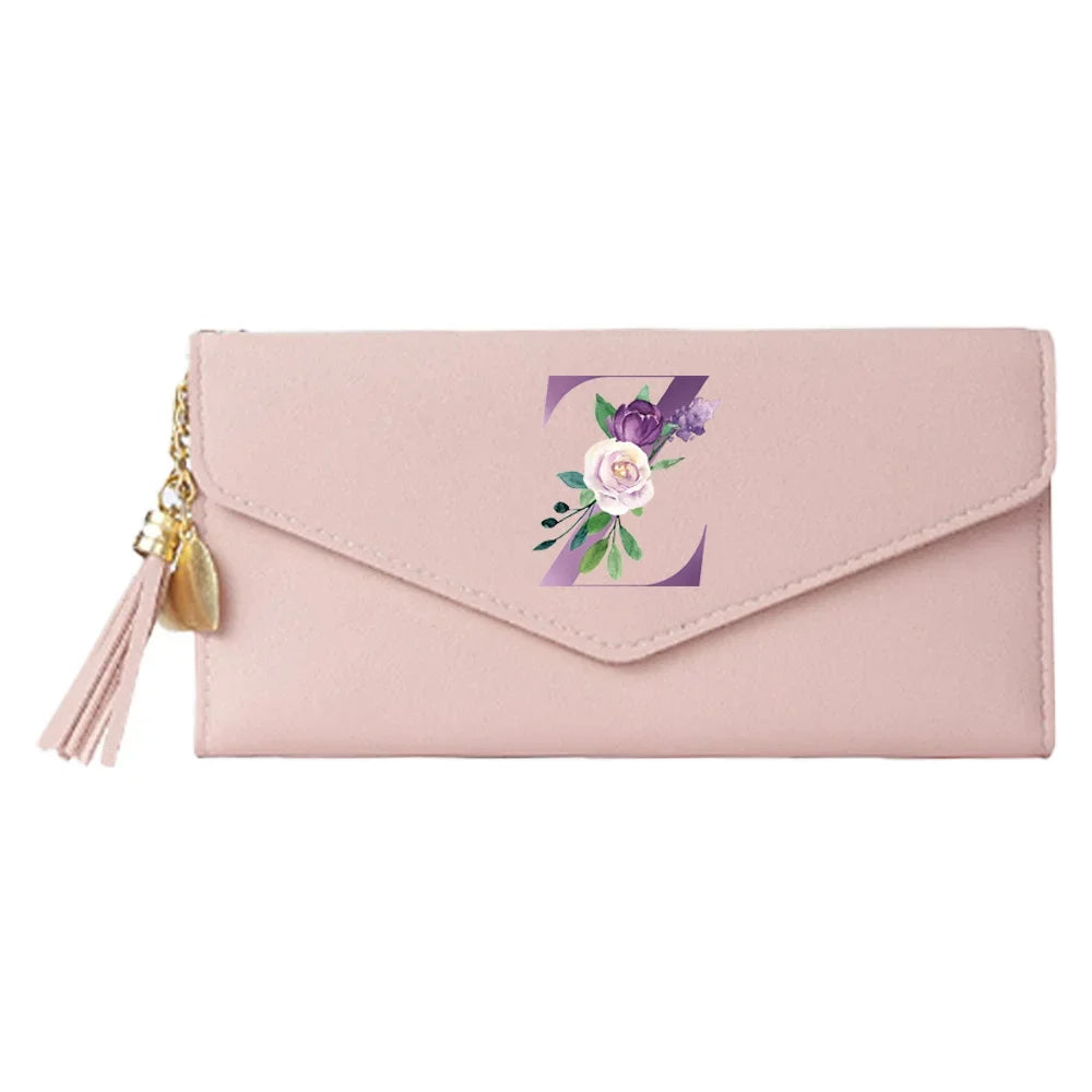 Ladies Wallet Coin Purse Card Holders Clutch Storage Bag Women's Bag Purple Letter Print Pattern PU Leather Long Wallets