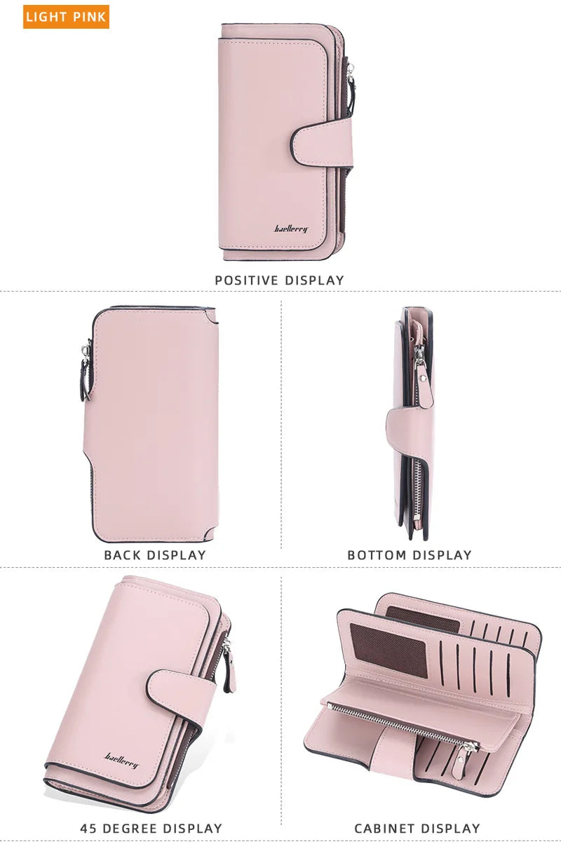 Ladies Long Coin Purse Clutch Multi-functional PU Leather Wallet Simple Fashion Zipper Hasp Wallet Large-capacity Card Holders