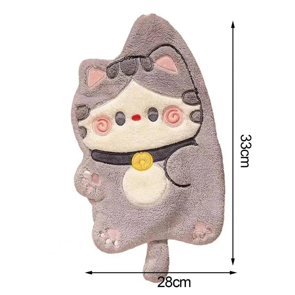 Kitchen Hand Towel Cartoon Cat Shape Highly Water Absorbent Face Washing Towel Coral Fleece Hanging Towel Home Decoration
