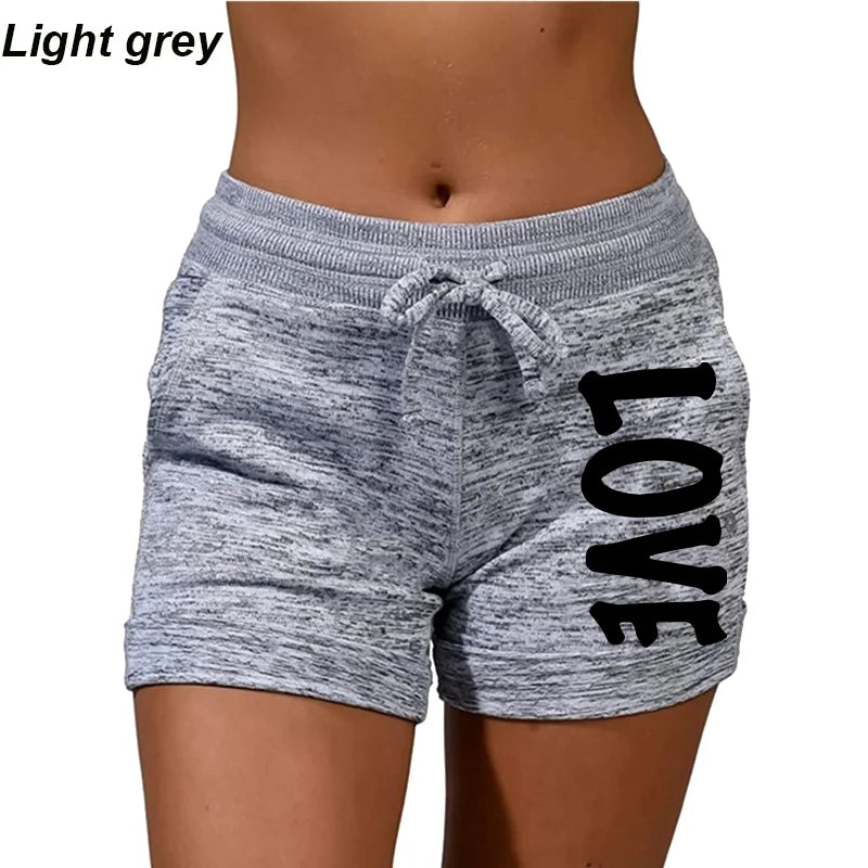 Summer Shorts women's love printed quick drying shorts YOGA SHORTS women's leisure sports fitness shorts high waist drawstring e