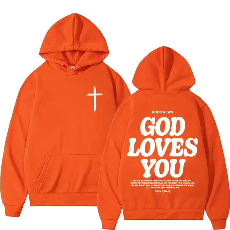 Harajuku Aesthetic Christian Jesus Church Hoodie Bible Verse God Loves You Hooded Men's Women Vintage Sweatshirts Streetwear Y2K