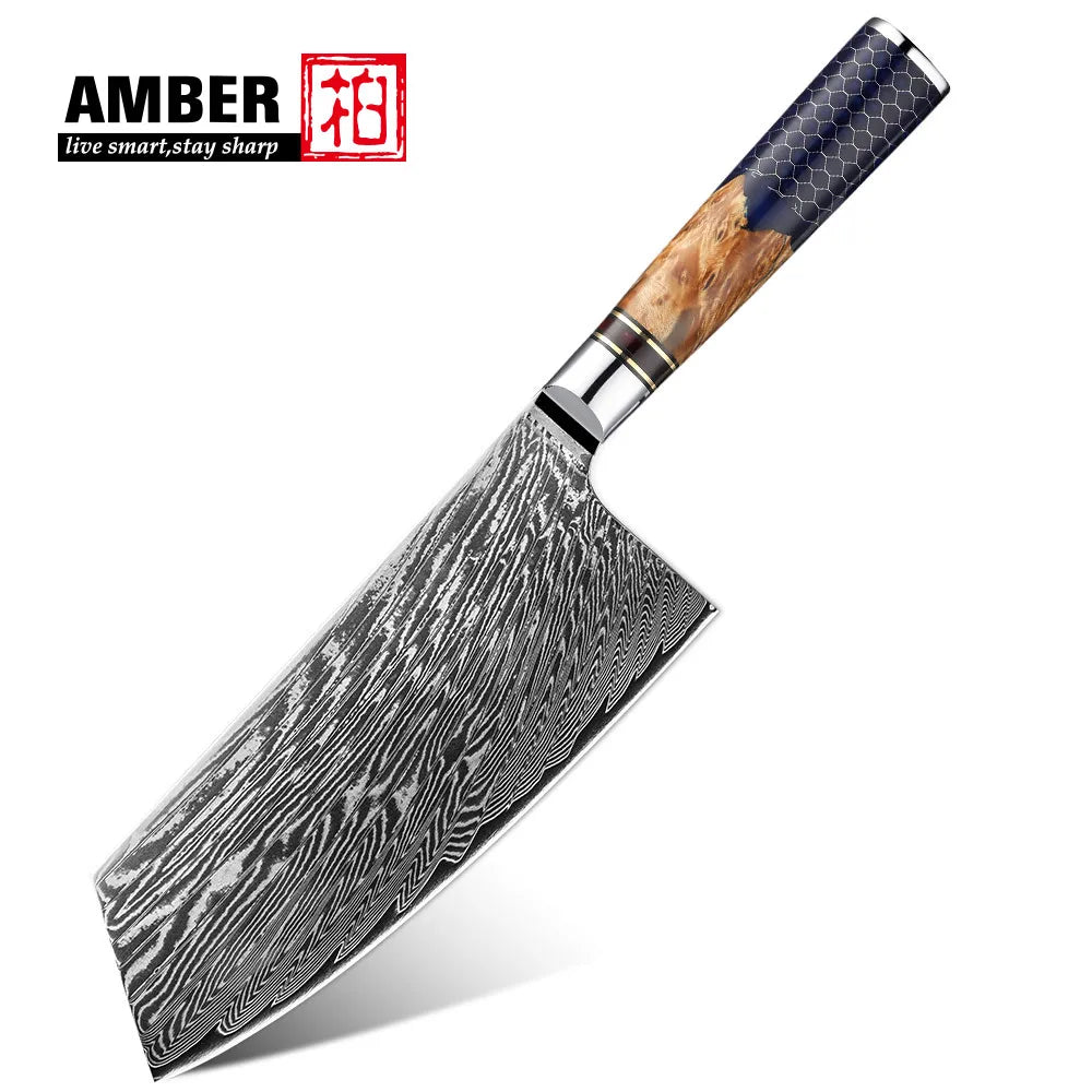 Kitchen Knives-Set Damascus Steel Chef Knife Cleaver Paring Utility Bread Knife Cooking Tool Blue Resin Handle 1-10 Pcs/Set