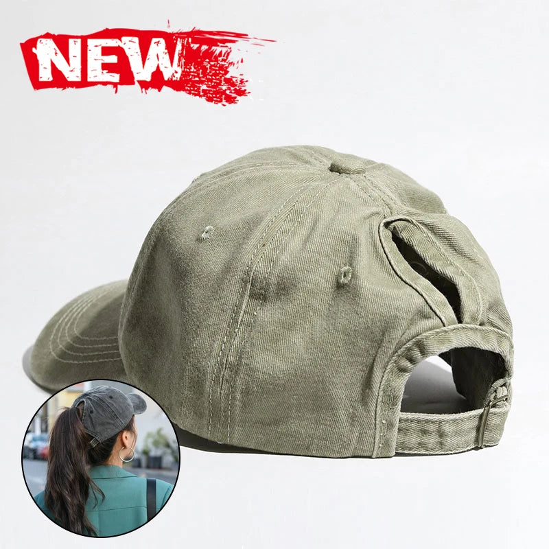 Hat for women, high ponytail, vintage vintage, washed, soft top, duckbill cap, versatile, solid color, baseball cap, spring and