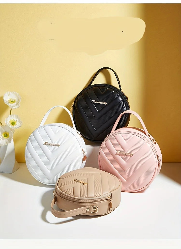 Chic Circle Crossbody Purse for Women - V-Quilted  Detachable Strap  Interior Pockets for Daily Use