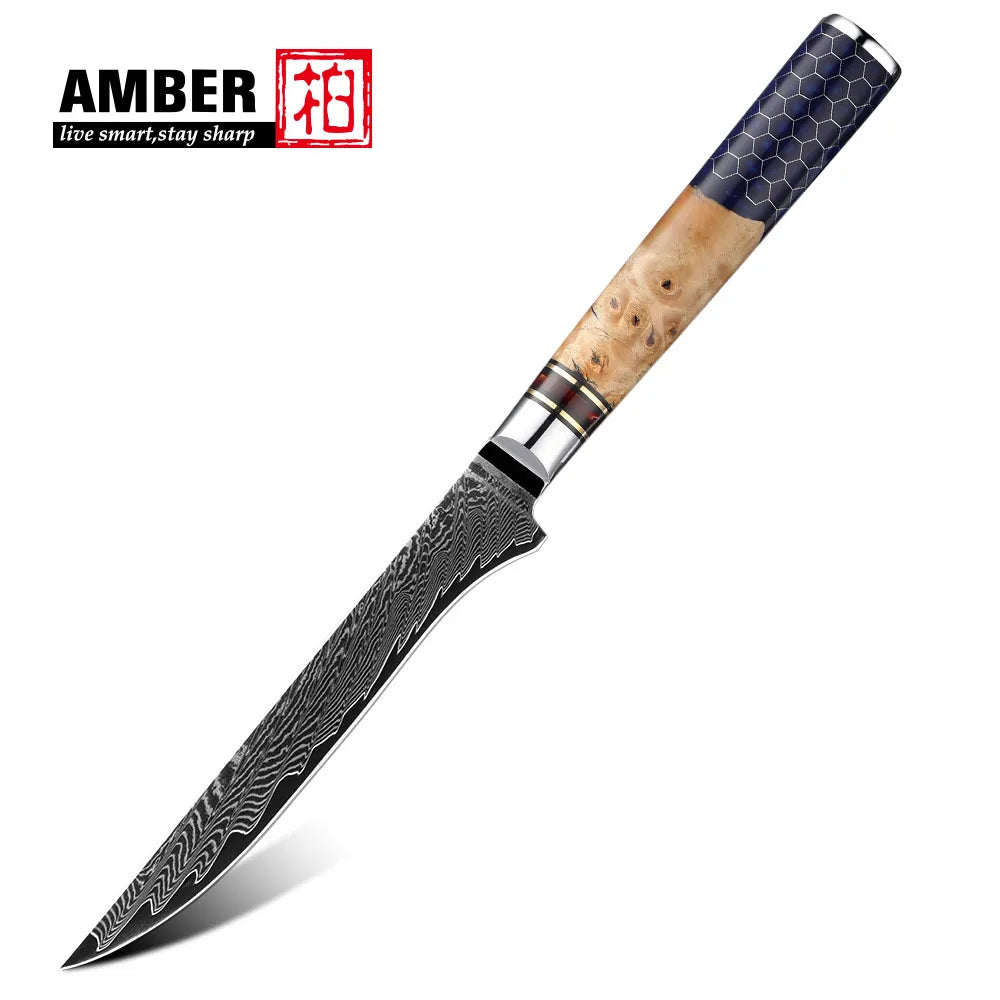 Kitchen Knives-Set Damascus Steel Chef Knife Cleaver Paring Utility Bread Knife Cooking Tool Blue Resin Handle 1-10 Pcs/Set