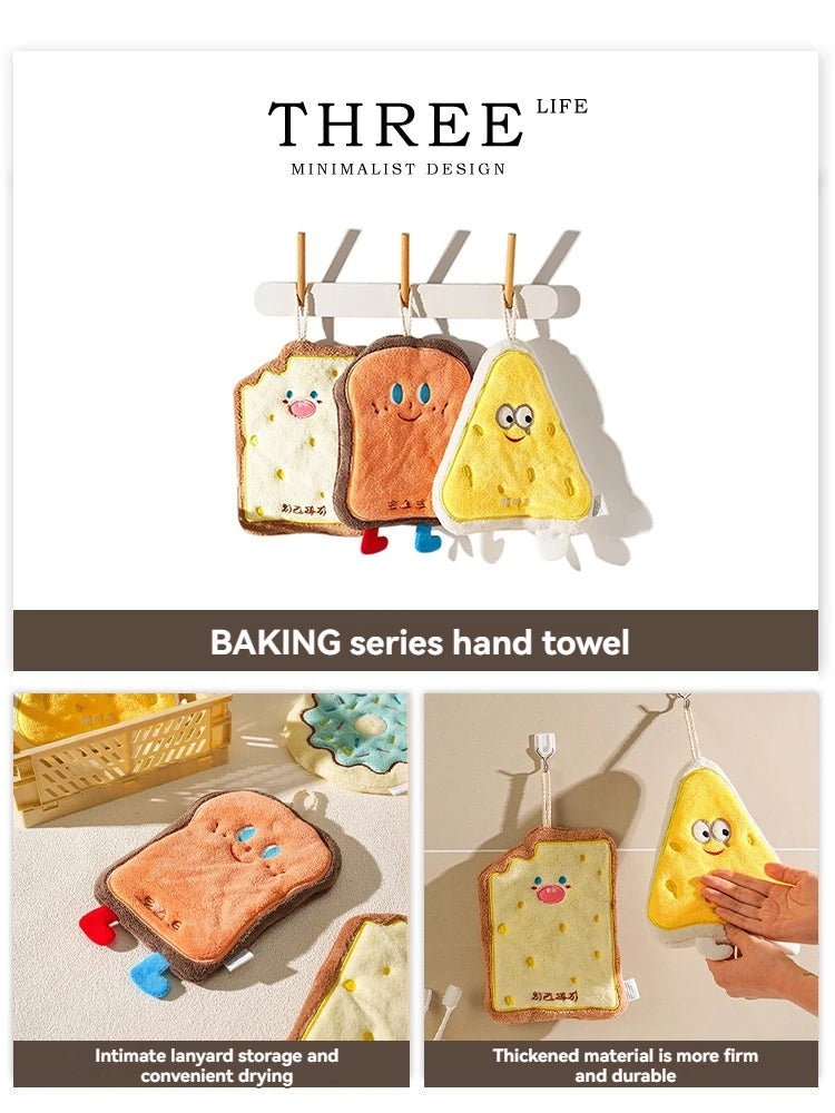 Cute Cartoon Hand Towel Hanging Kitchen Hand Wipe Quick Dry Wipe Three Layers of Thickened Coral Flannel Towel Handkerchiefs