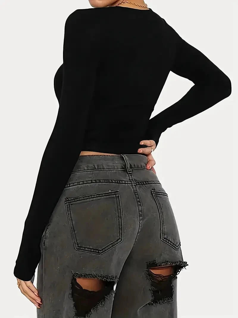 Womens Long Sleeve Shirts Basic Spring Crop Tops Fall Fashion Layering Slim Fitted Y2k Tops