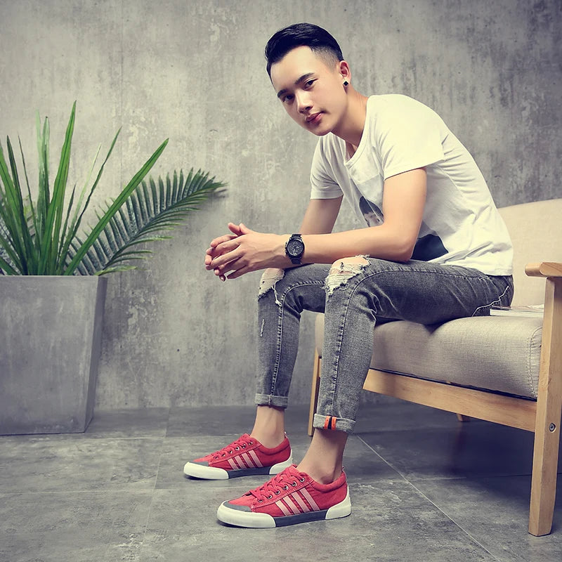Retro Men's Canvas Sneakers Tenis Sport Running Trainers Breathable Male Student Casual Leisure Flat Skateboar Walking Shoes