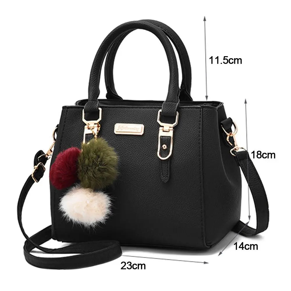 PU Leather Ladies HandBags Women Vintage Purse Plush Tassel Messenger Bags Tote Boston Shoulder Crossbody Bag Large Capacity