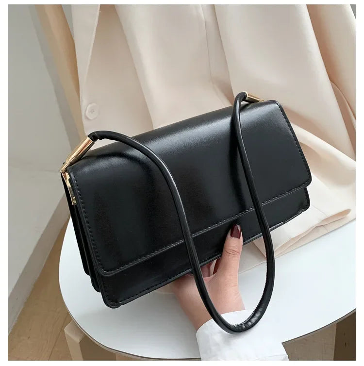 Fashionable Women Shoulder Bag PU Leather Armpit Handbag Casual Small Square Purse for Ladies Stylish Solid Color Crossbody Bag