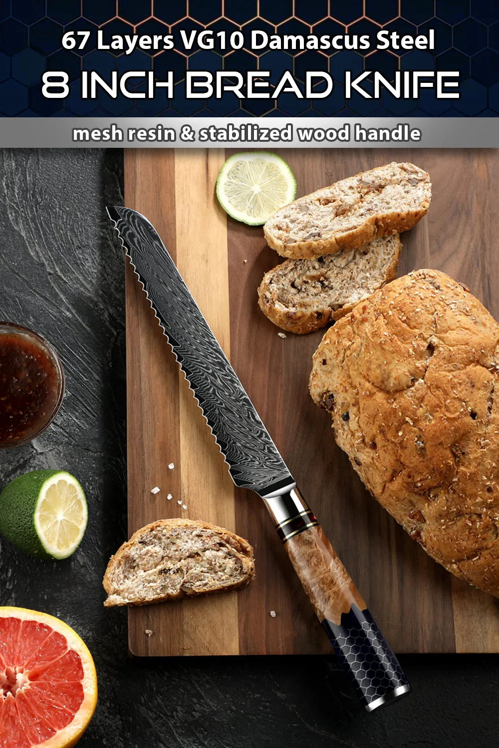 Kitchen Knives-Set Damascus Steel Chef Knife Cleaver Paring Utility Bread Knife Cooking Tool Blue Resin Handle 1-10 Pcs/Set