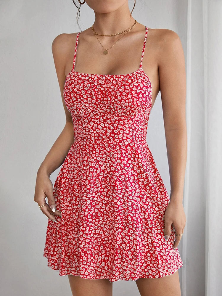 Womens Dresses Sexy Floral Backless Bandage Holiday Beach Dress Summer Fashion Red Short New In Dresses 2025