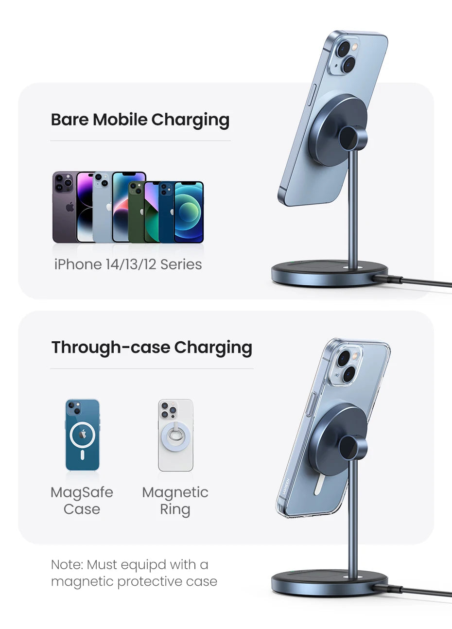 Magnetic Wireless Charger Stand 20W Max 2-in-1 Charging Stand For iPhone 16 15 Pro Max/iPhone 14/AirPods Fast Charger