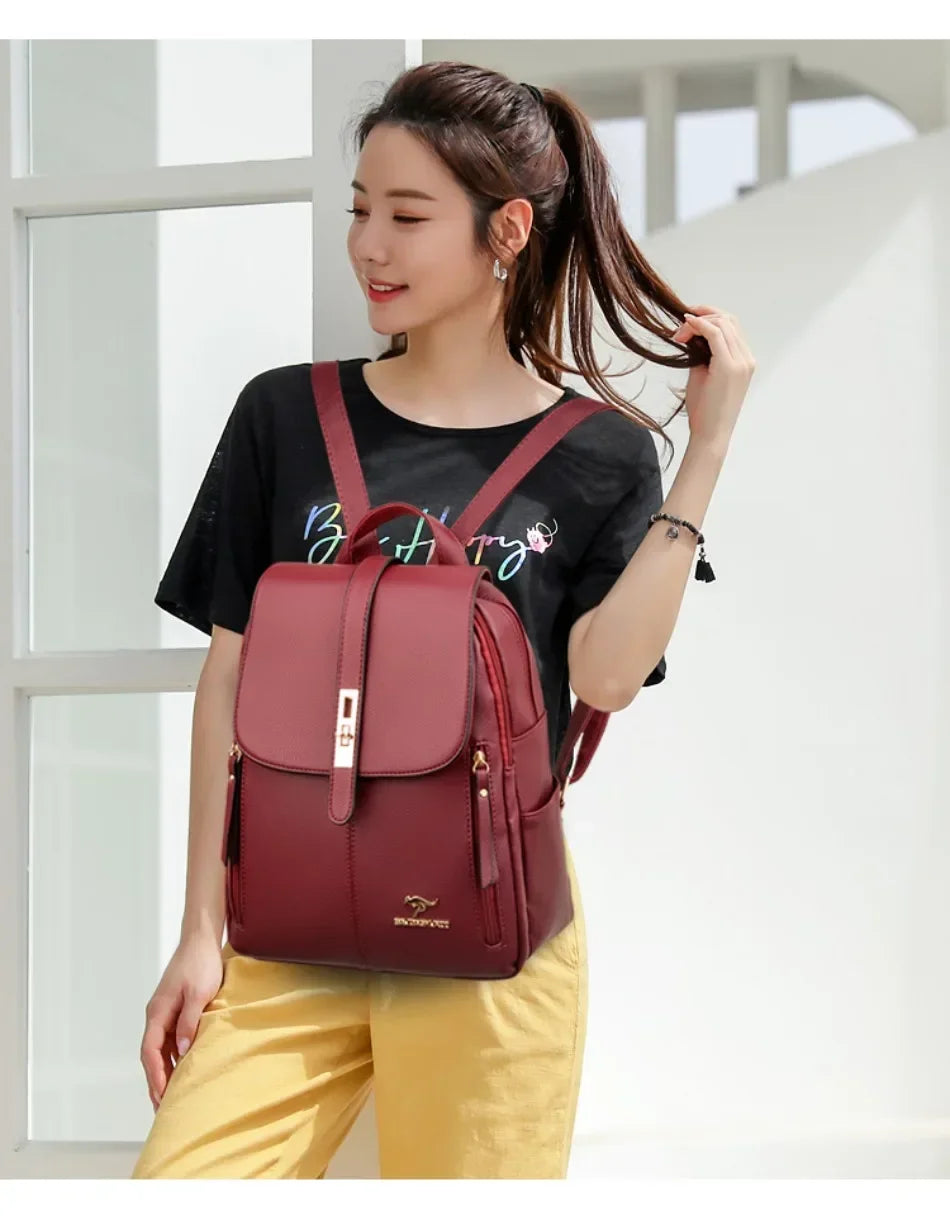 Women Large Capacity Backpack High Quality Leather Vintage Bags for Women School Bags Travel Rucksack Ladies Bookbag Knapsack
