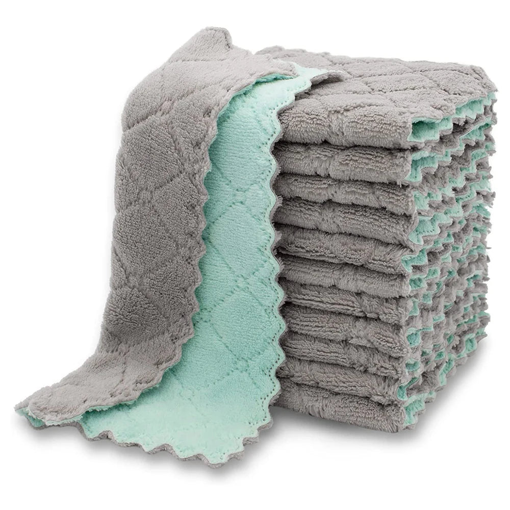 LMETJMA 10pcs Kitchen Cloth Dish Towels Super Absorbent Coral Velvet Dishtowels Nonstick Oil Washable Fast Drying JT224
