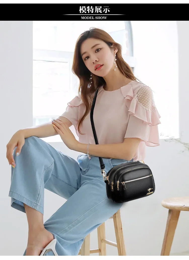 Luxury Ladies Handbag Sac High Quality Soft Leather Purse Fashion Women Shoulder Messenger Bag Multi-pocket Wear-resistant Bag