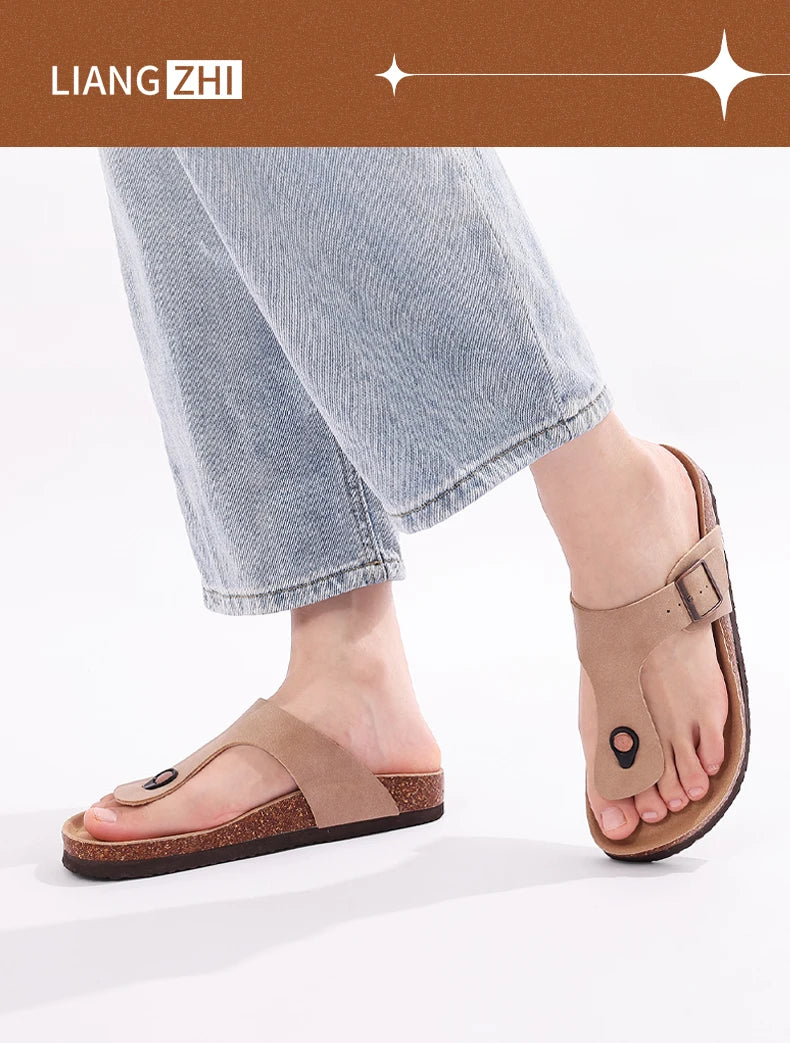 Pallene Women's Cork Flip Flops Soft Cork Flat Sandals Summer Fashion Beach Flip Flops Unisex Comfort House Thong Slide Sandals