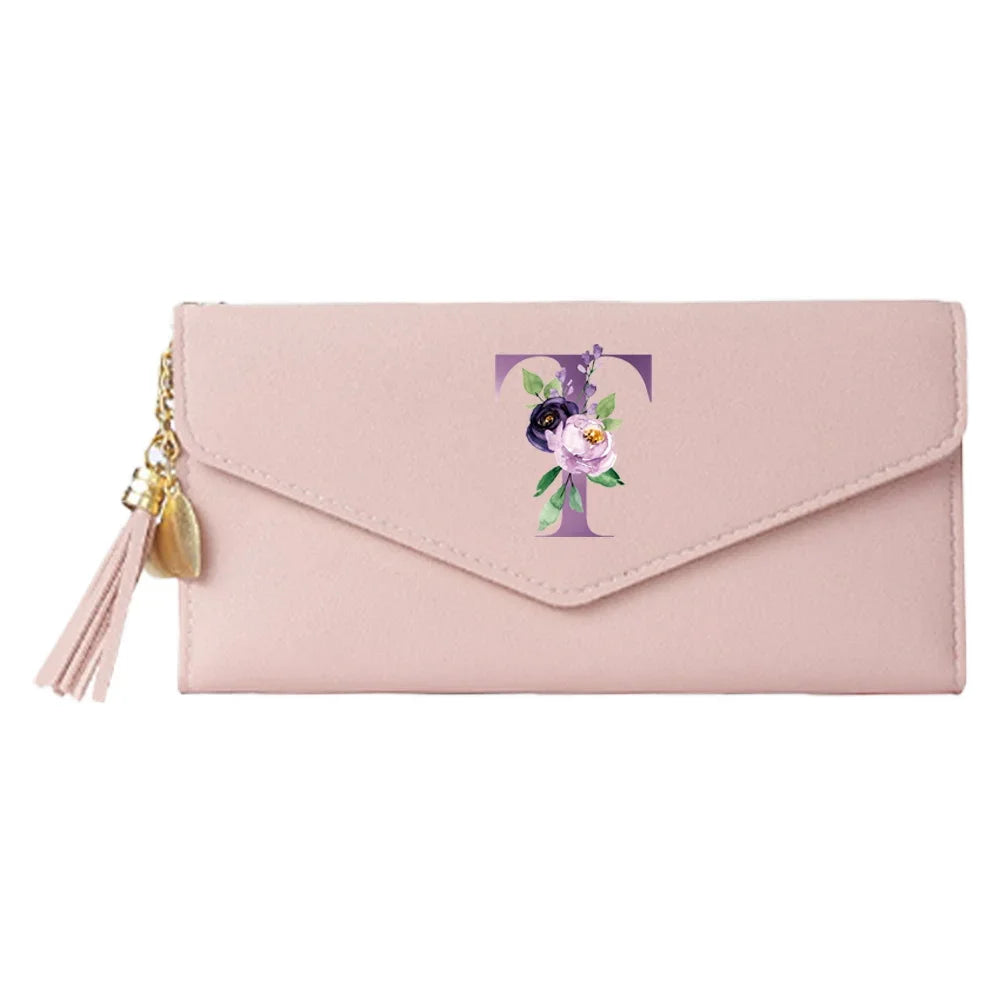 Ladies Wallet Coin Purse Card Holders Clutch Storage Bag Women's Bag Purple Letter Print Pattern PU Leather Long Wallets