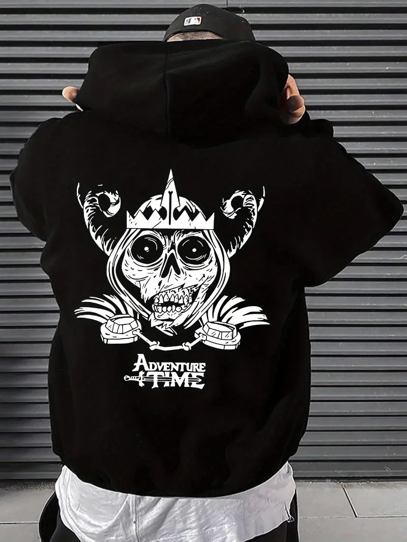 2025 Classic Vintage Men's Dark Pattern Printed Hoodie Fashion Loose Casual Autumn/Winter Pullover Strap