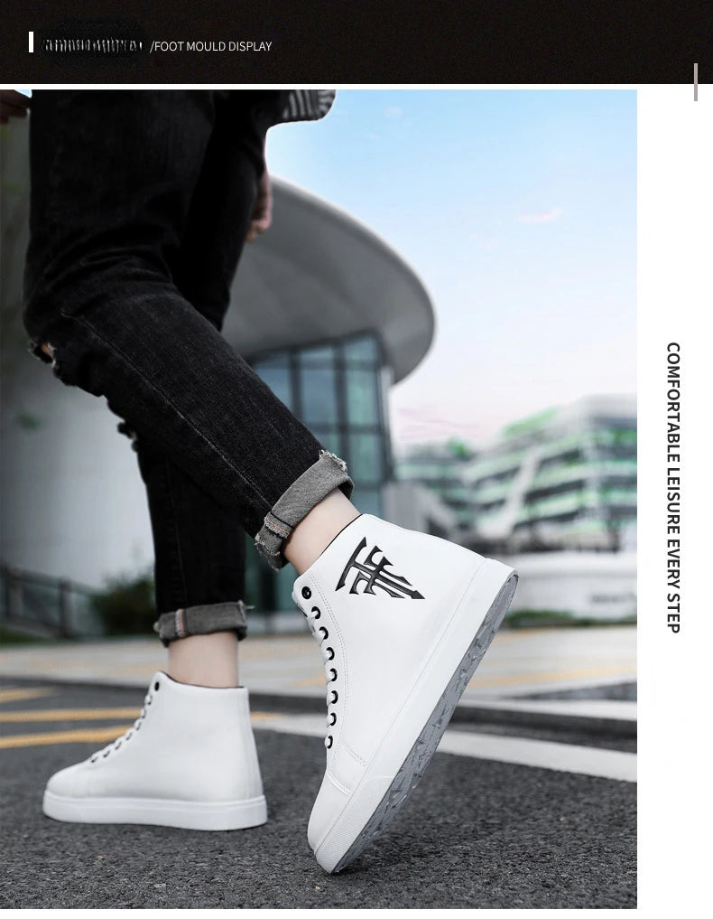 Men High Top Sneakers Fashion Leather Casual Shoes for Men Comfortable Non-slip Vulcanized Shoes Designer Outdoor Men Tenis Shoe