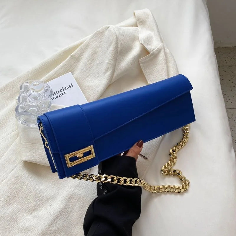 PU Leather Shoulder Bag for Women, Ladies' Purse, Rectangle, Solid, Female Handbag, High Quality, Klein Blue, Underarm, Fashion
