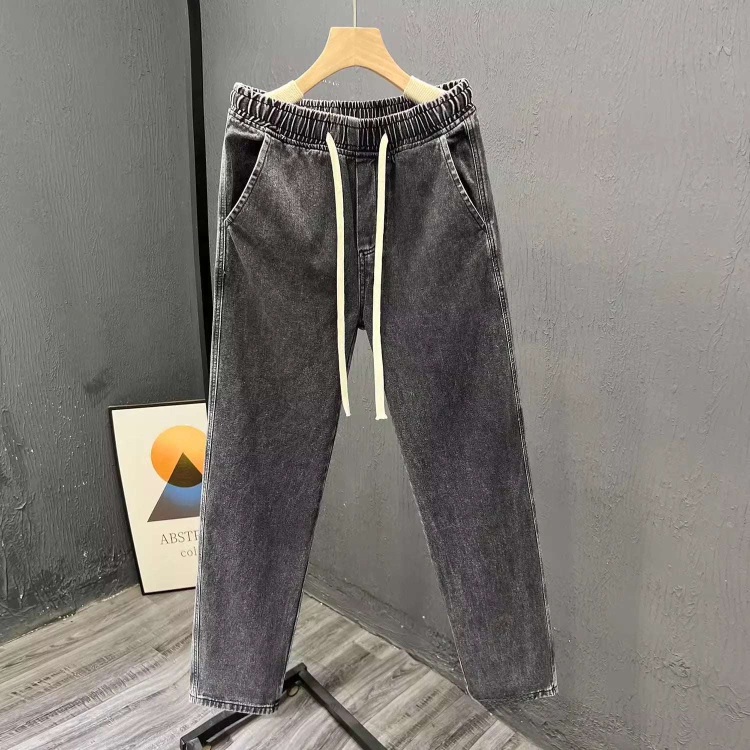 Men's Casual Loose Straight Leg Jeans Thin Wear Resistant Spring Autumn Vintage Workwear Durable Cotton Denim Trousers