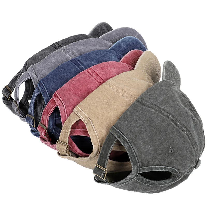 Hat for women, high ponytail, vintage vintage, washed, soft top, duckbill cap, versatile, solid color, baseball cap, spring and