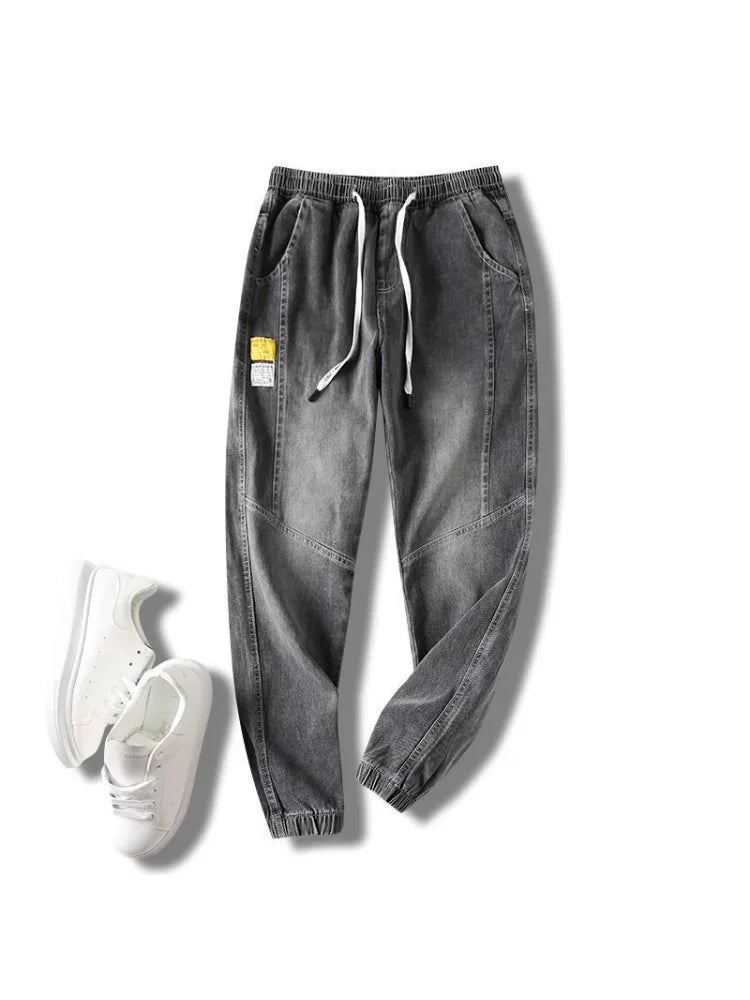 Jeans For Man Clothes Straight Baggy Wide Leg Casual Oversize Pants Vintage Korean Streetwear Tapered Embroidered Trousers