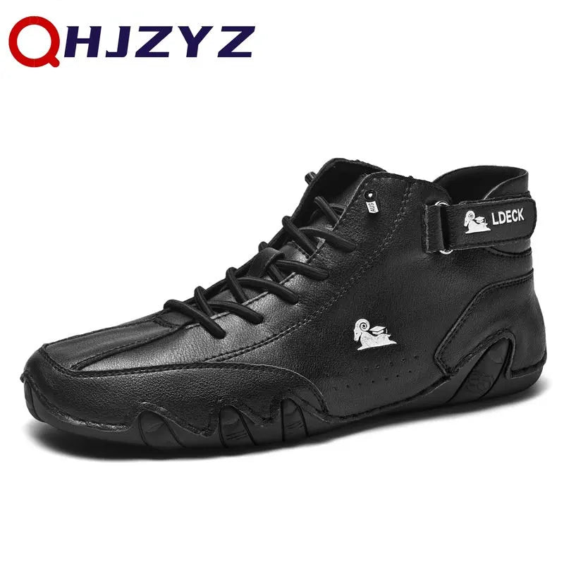 Leather Casual Sneakers For Men 2025 New High Top Men Boors Motorcycle Shoes Luxury Dress Loafers Footwear Shoes Chaussure Homme