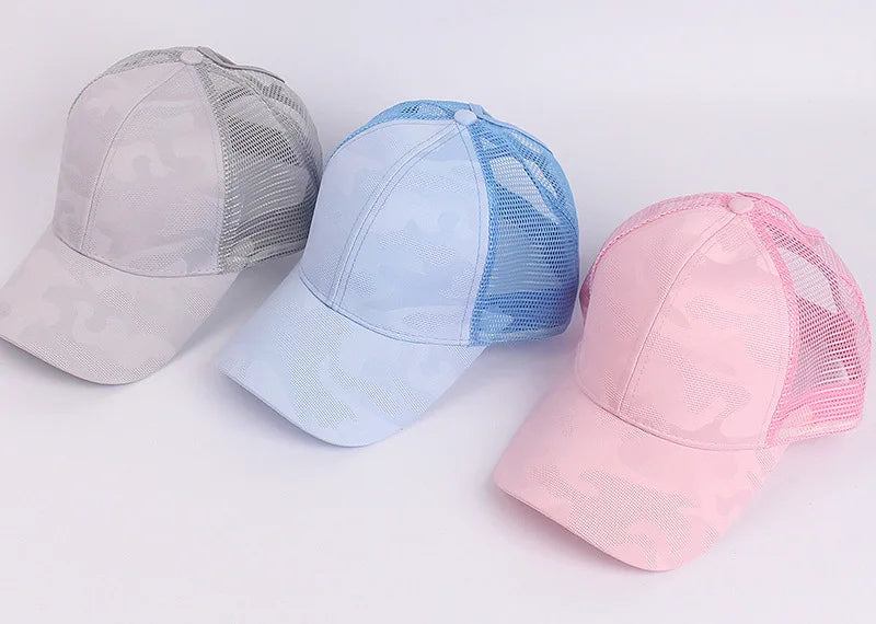 Summer Camouflage Mesh Trucker Hat Snapback Cap Chapeau Femme Fashion Messy Hair Bun Ponytail Baseball Caps for Women