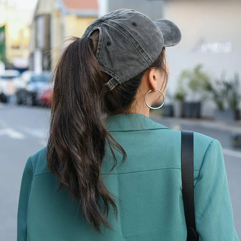 Hat for women, high ponytail, vintage vintage, washed, soft top, duckbill cap, versatile, solid color, baseball cap, spring and