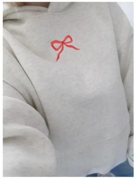 GuliriFei Women’s Loose Hoodies Bow Embroidery Long Sleeve Oversized Sweatshirts Streetwear Aesthetic Pullover Tops