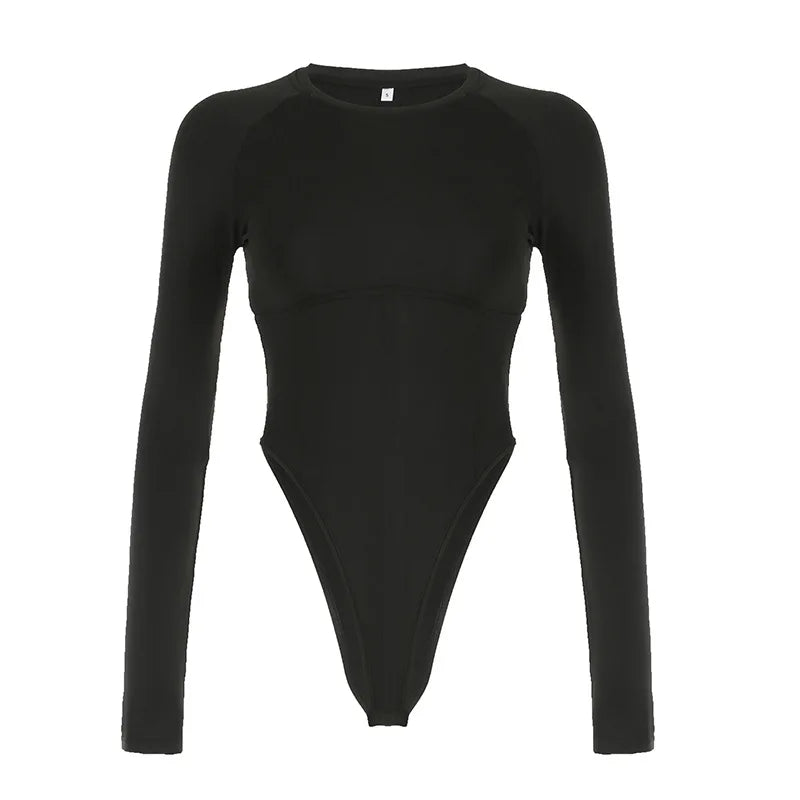 NEW Sexy Women Concise Bodysuits Basic Cut-out Solid Rompers O-neck Long Sleeve Overall All-match Casual Bodysuits Autumn Outfit