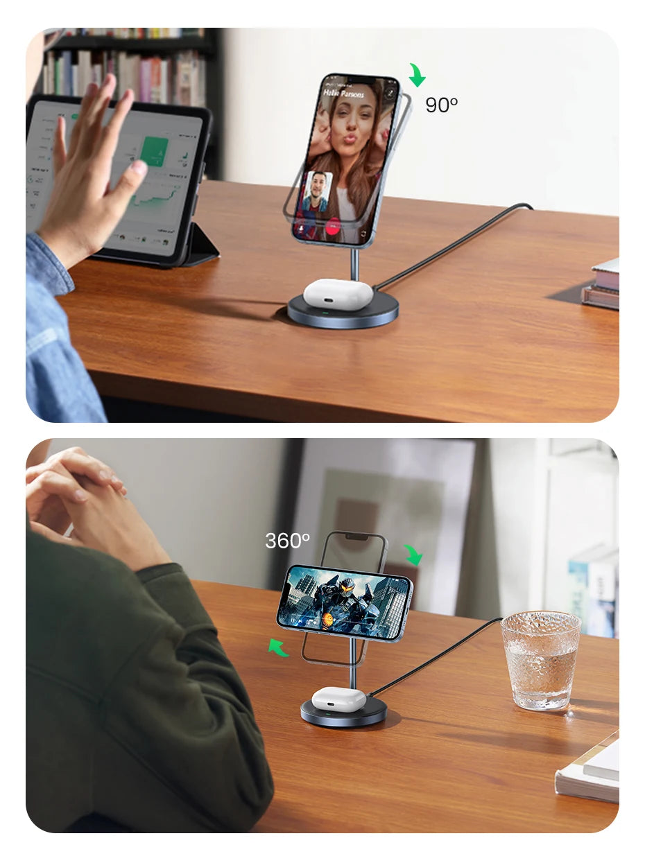 Magnetic Wireless Charger Stand 20W Max 2-in-1 Charging Stand For iPhone 16 15 Pro Max/iPhone 14/AirPods Fast Charger