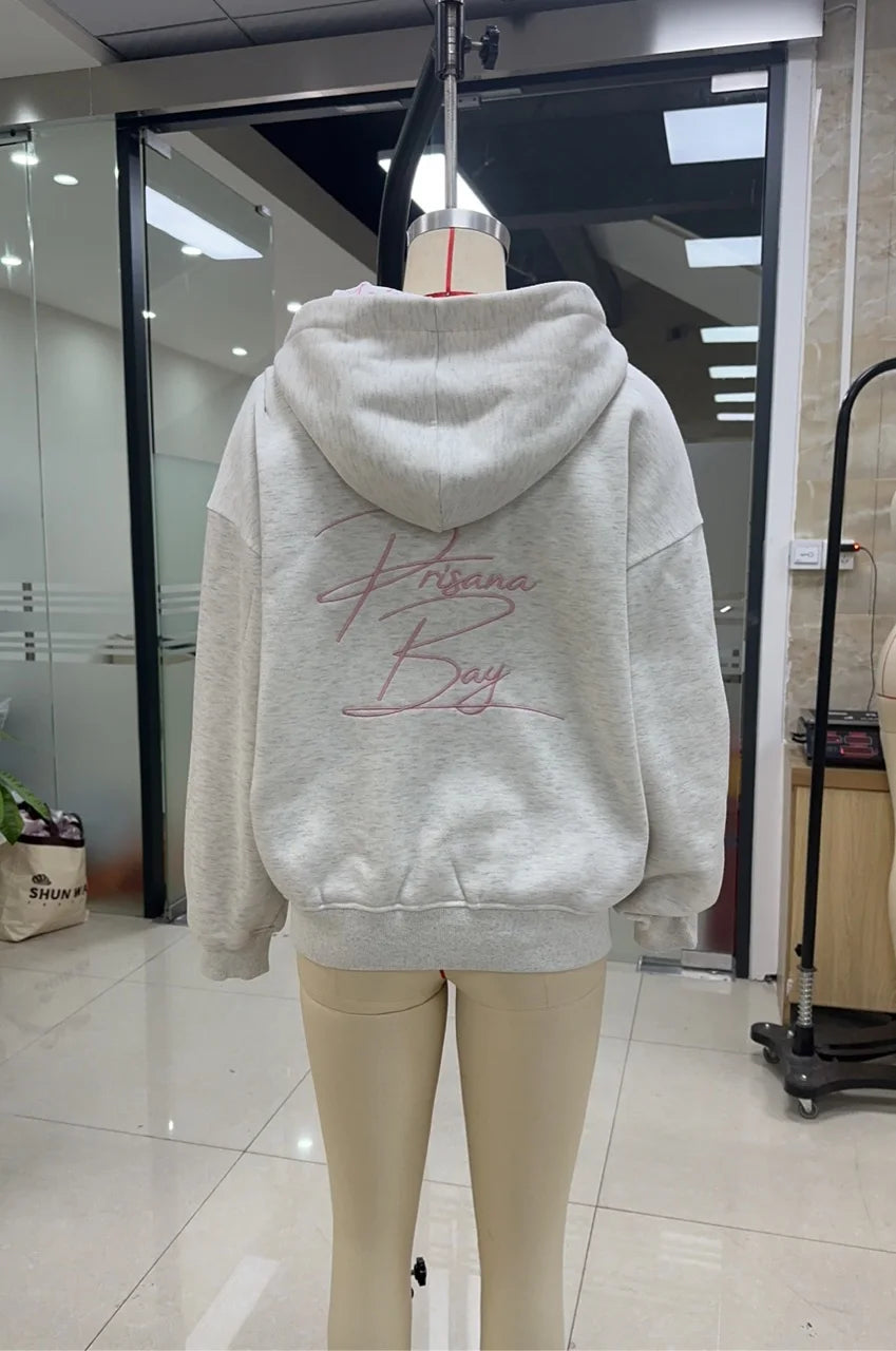 GuliriFei Women’s Loose Hoodies Bow Embroidery Long Sleeve Oversized Sweatshirts Streetwear Aesthetic Pullover Tops